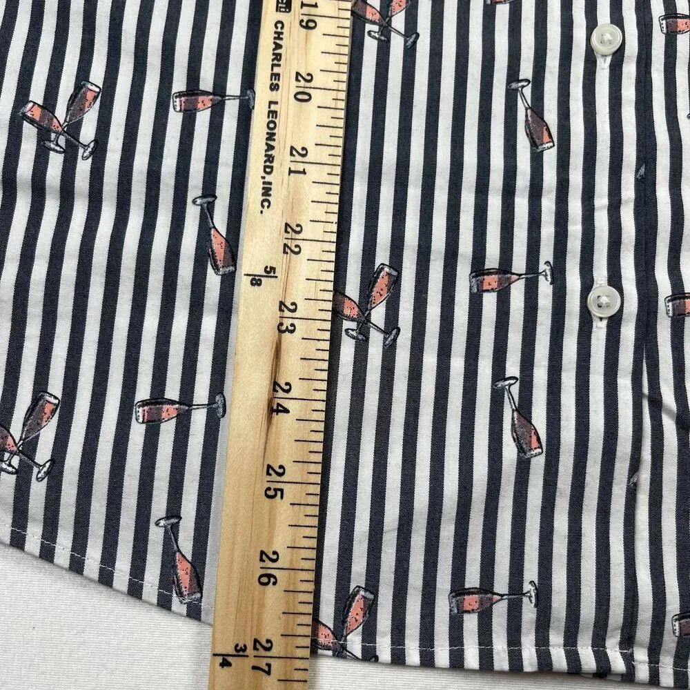 Banana Republic Shirt Men XL White Black Striped Champagne Glasses Quinn Boy-Fit